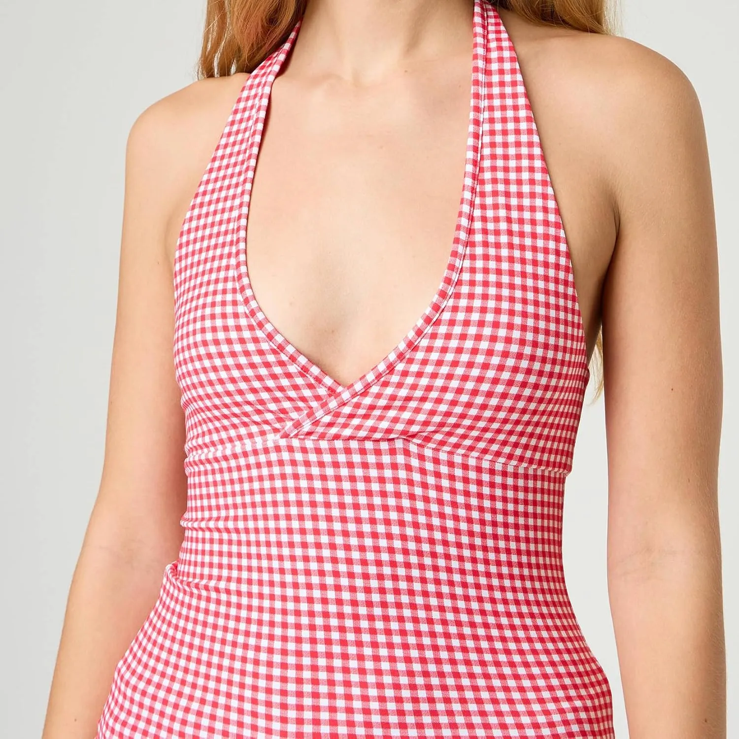 Y2k V Neck Halter Tops for Women Cute Plaid Print Open Back Tie Up Crop Tank Top Summer Fairy Vintage Sexy Camisole