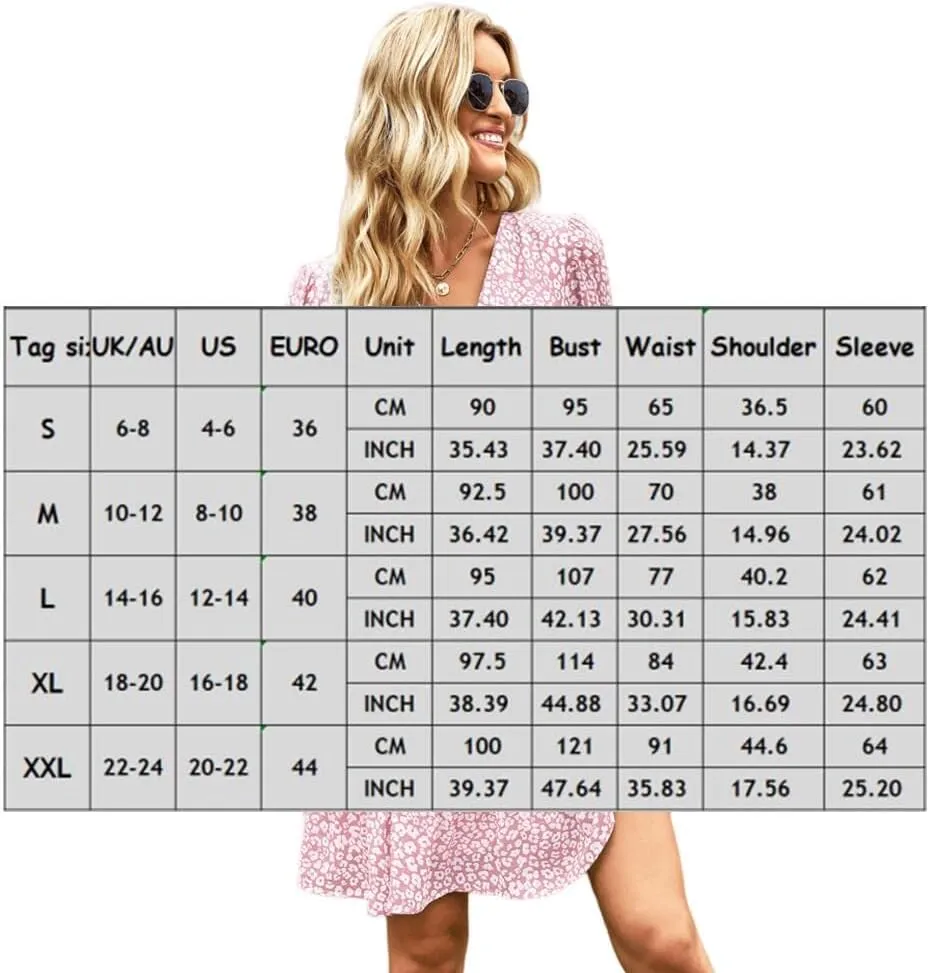YOXUA Womens Casual Dress, Long Sleeve Wrap V Neck Floral Printed Ruffle A-Line Hem Mini Dress with Belt