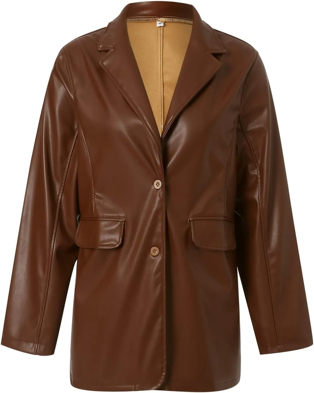 Yuemengxuan Women Faux Leather Blazer Vintage Lapel Boyfriend PU Jacket Long Sleeve Button Down Trench Coat Streetwear