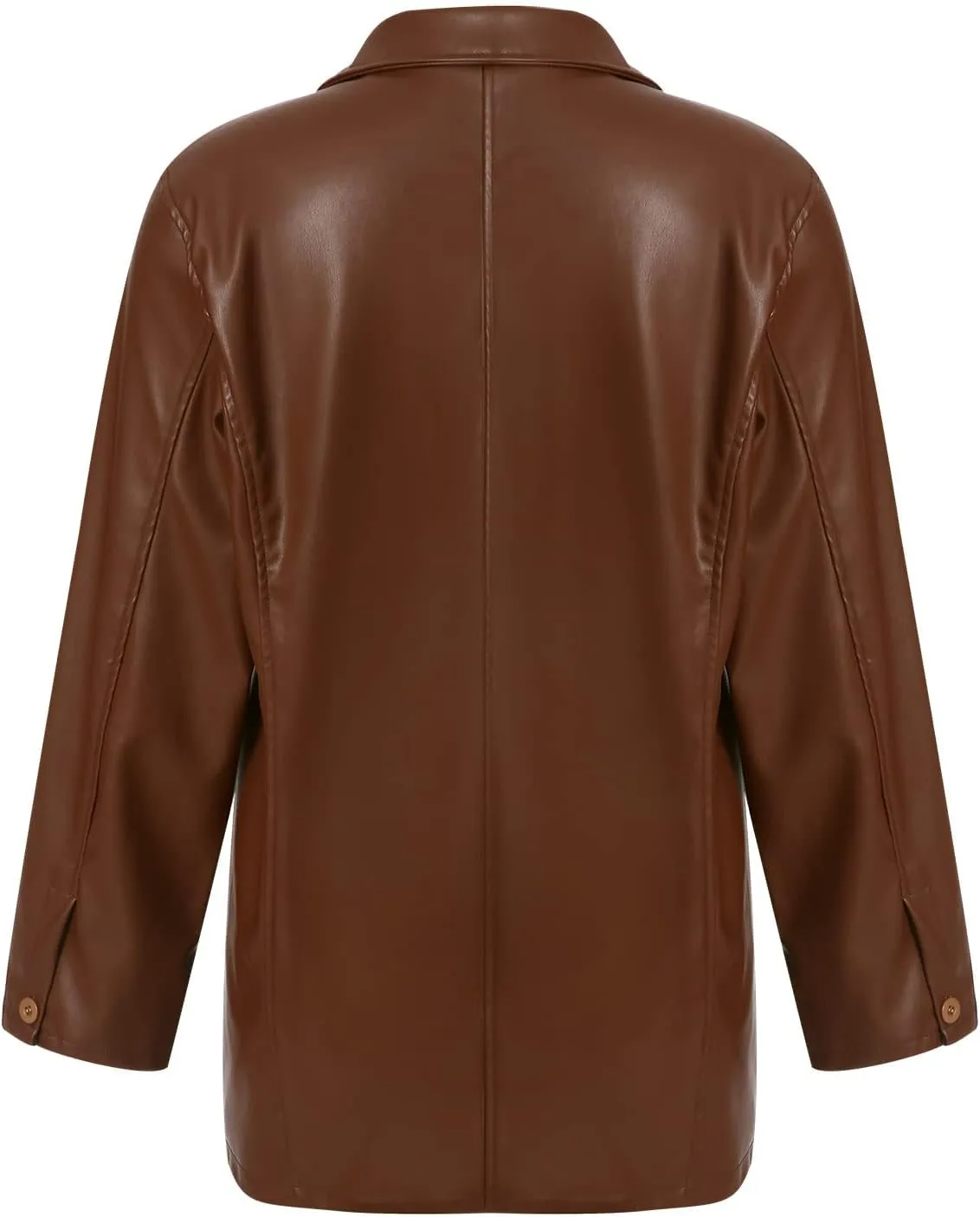 Yuemengxuan Women Faux Leather Blazer Vintage Lapel Boyfriend PU Jacket Long Sleeve Button Down Trench Coat Streetwear