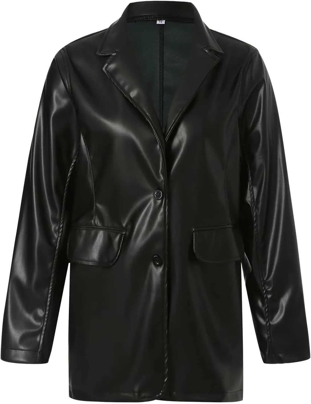 Yuemengxuan Women Faux Leather Blazer Vintage Lapel Boyfriend PU Jacket Long Sleeve Button Down Trench Coat Streetwear