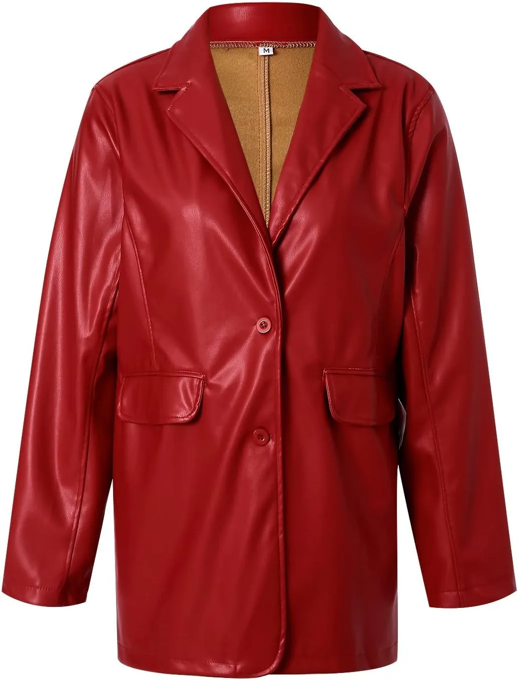 Yuemengxuan Women Faux Leather Blazer Vintage Lapel Boyfriend PU Jacket Long Sleeve Button Down Trench Coat Streetwear