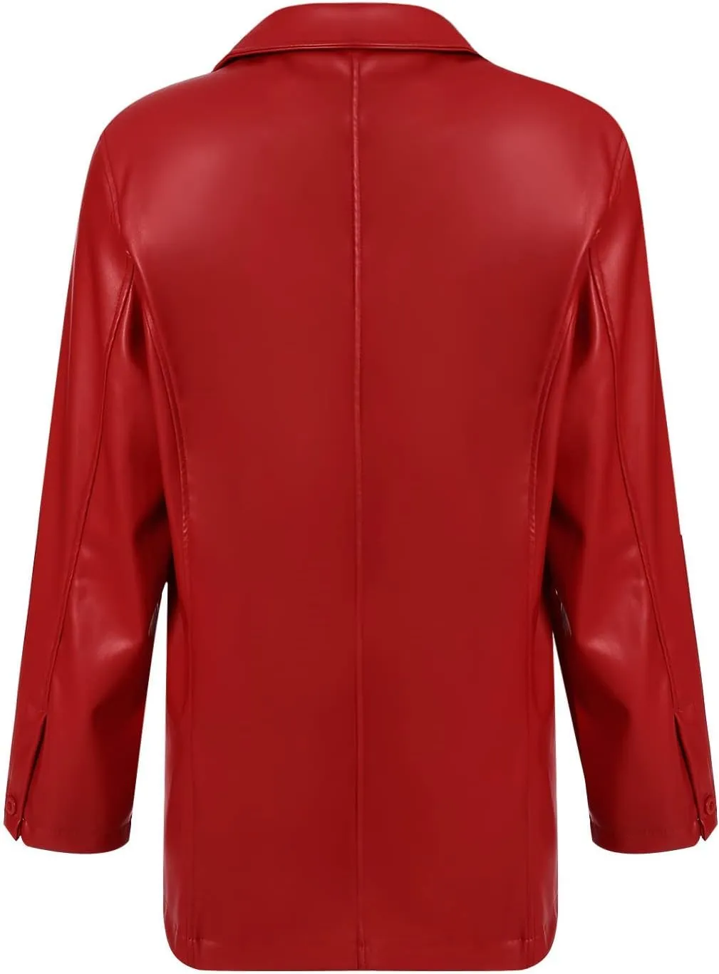 Yuemengxuan Women Faux Leather Blazer Vintage Lapel Boyfriend PU Jacket Long Sleeve Button Down Trench Coat Streetwear
