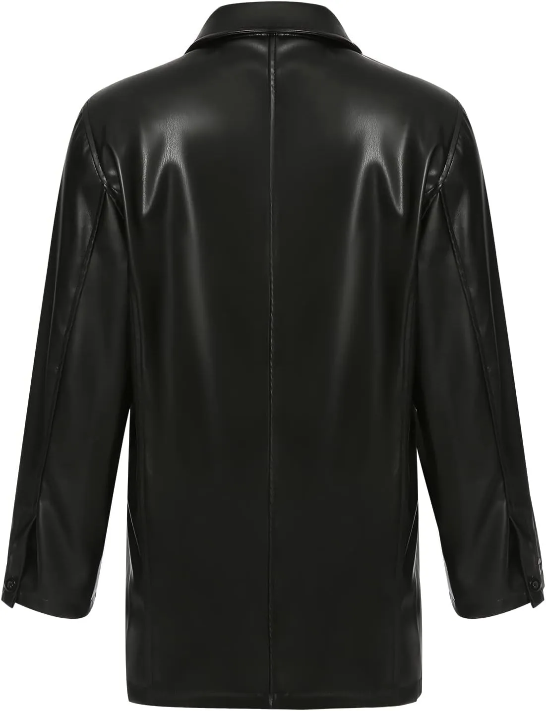 Yuemengxuan Women Faux Leather Blazer Vintage Lapel Boyfriend PU Jacket Long Sleeve Button Down Trench Coat Streetwear