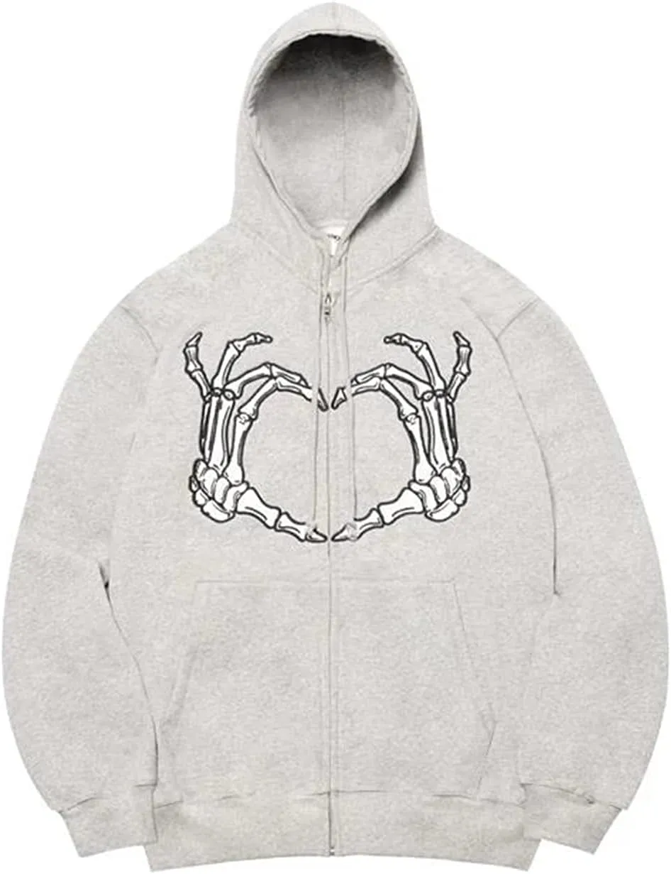 Yuemengxuan Women Man Goth Hoodie Sweatshirts Y2k Aesthetic Zip Up Jacket 90s Long Sleeve Graphic Coat Couple Top Streetwear