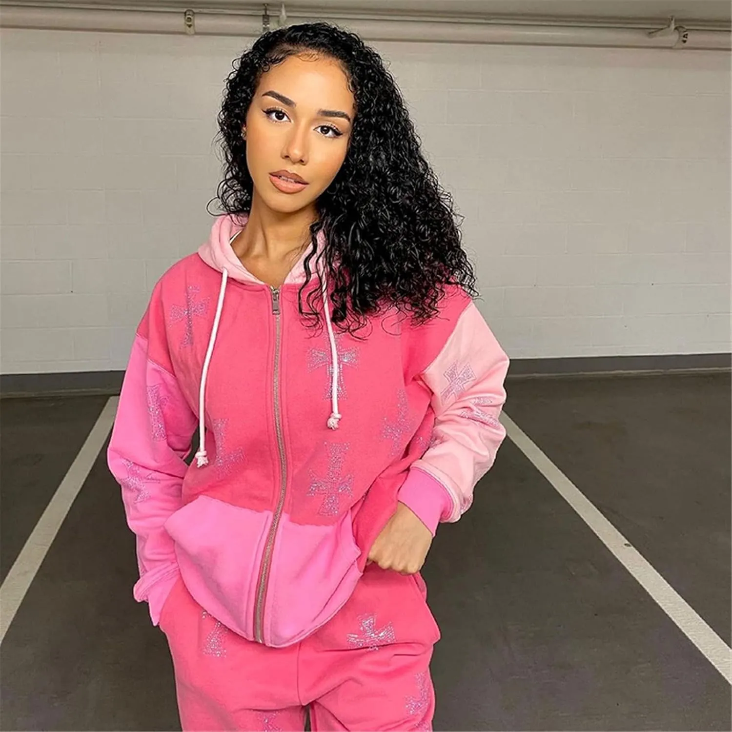 Yuemengxuan Women Man Goth Hoodie Sweatshirts Y2k Aesthetic Zip Up Jacket 90s Long Sleeve Graphic Coat Couple Top Streetwear