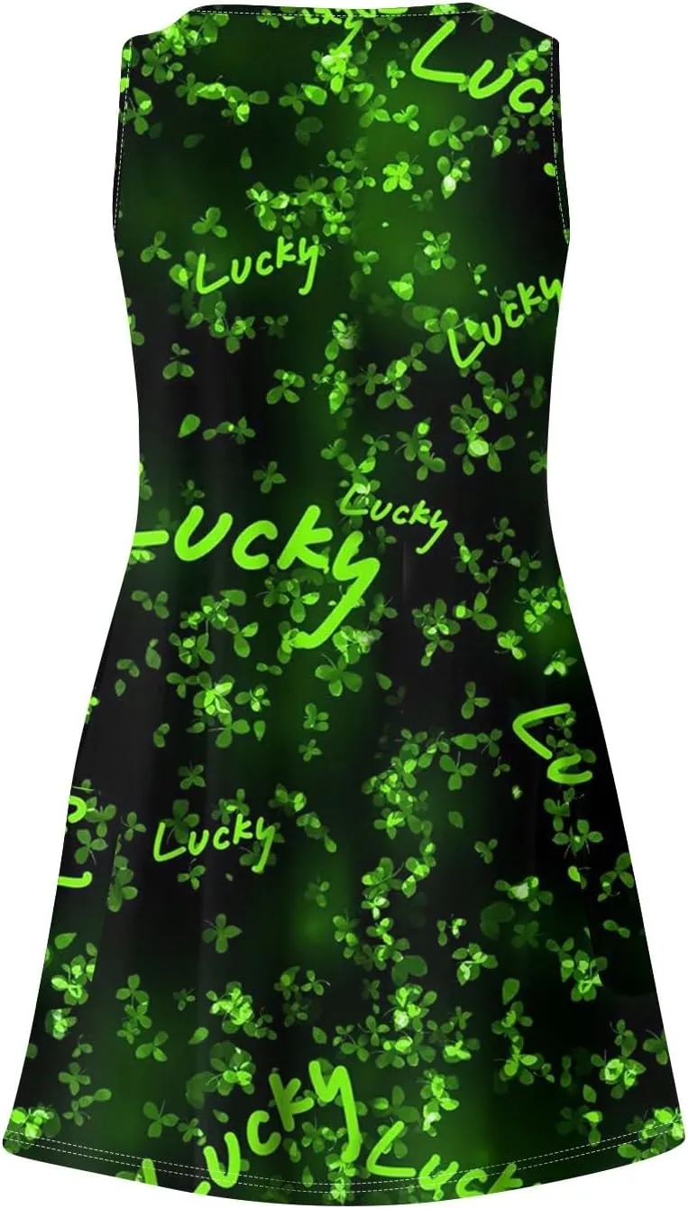 YUTANRAL Summer Dresses for Women 2025 Trendy St Patricks Day Shamrock Print Sleeveless Tank Sundersses with Pockets