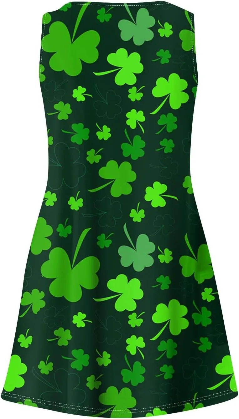 YUTANRAL Summer Dresses for Women 2025 Trendy St Patricks Day Shamrock Print Sleeveless Tank Sundersses with Pockets