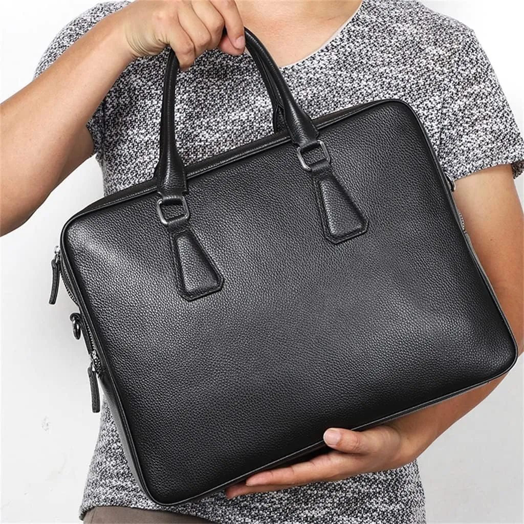 Zipper Briefcase Men Bag Genuine Leather Shoulder Bag Laptop Bags Large Capacity Handbag Business