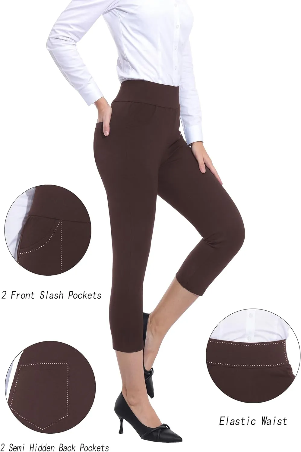 ZTN Women's High Waist Pull-On Dress Pants Tummy Control Work Pants for Business Casual Trousers with 4 Pockets