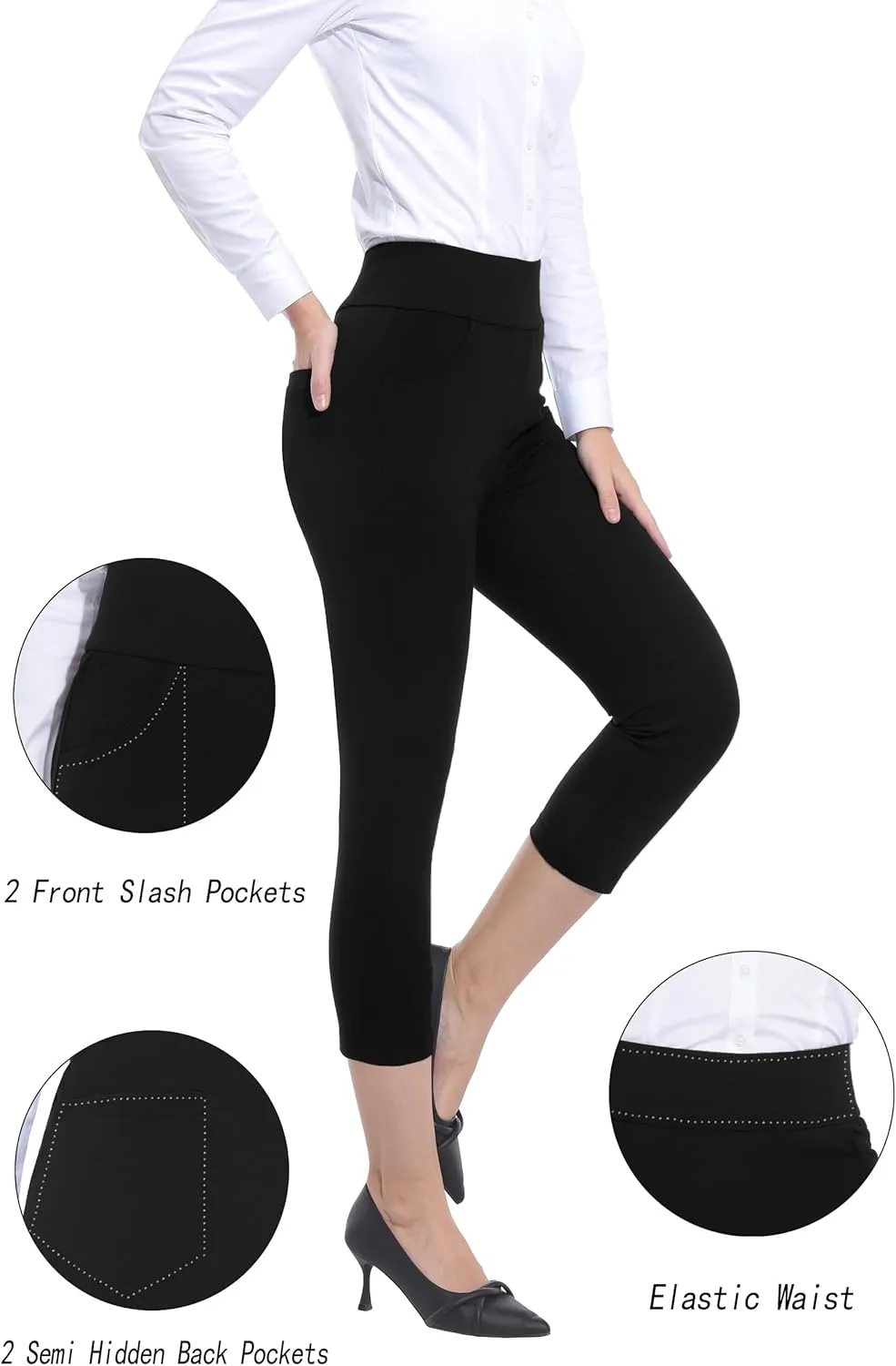 ZTN Women's High Waist Pull-On Dress Pants Tummy Control Work Pants for Business Casual Trousers with 4 Pockets